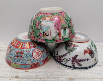 Chinese Soup Bowl,Blue Mun Shou Bowl,  Rooster red Bowl, Oriental Soup Bowl, Asian Bowl Mun Shou, Chinese Rice Bowl