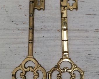 Vintage 9.5&quot; Solid Brass Wall Hook, Carved Hanger,Key Shape Clothes Big Hanger, Brass Key Hanger ,  Towel Hook, Home Decor