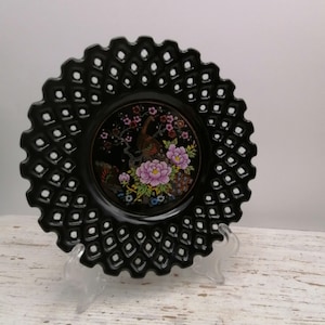 Vintage Japan Porcelain black plate, decoration black Japan plate, Decor Japan plate, small black plate
