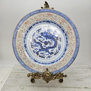 Vintage 9&quot;Chinese porcelain big Plate,big Chinese Plate with dragon, Blue and White dragon Pattern Plate, Chinese antique plate