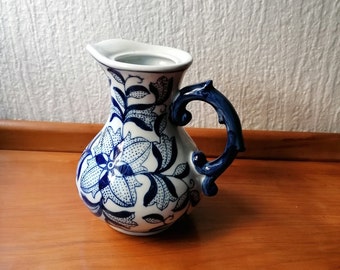 Vintage Ceramic Milk Jug, Made in Portugal, Hand Painted Milk Pitcher, Blue Floral Decor Milk Pot Jar Jug, Kitchenware, Home Decor