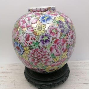 Vintage 6.6&quot;Big Thousand flowers vase, Porcelain Chinese Vase, Flowers Decor Chinese Vase, Asian Pink Floral Decoration Vase, Oriental Vase