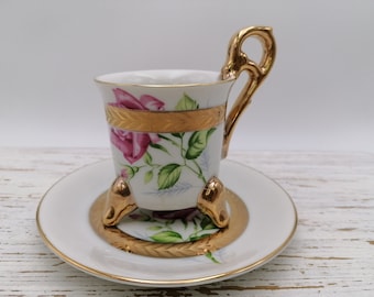 Vintage Porcelain  Set of  Tea Cup and Saucer, Japanese Tea Set, Coffee Set, Floral Decor Cup , Cooffee Cup with Golden Holder