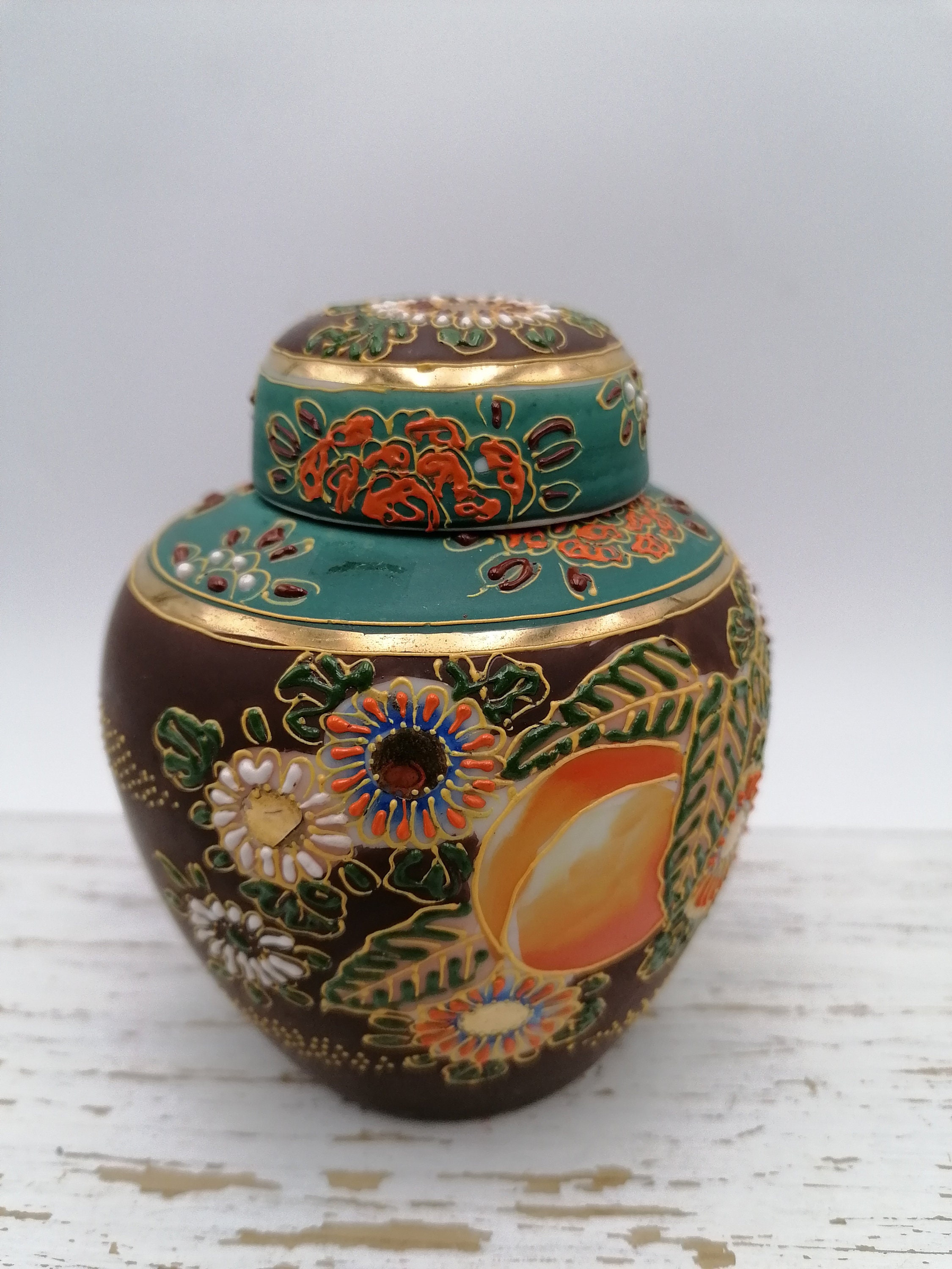 Vintage Chinese Vase with Lid Lidded Small Round Vase Etsy