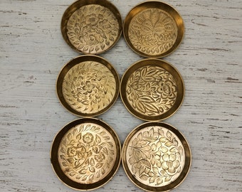 Carved Brass Indian Plates, Brass Trincket Plates, Home Decor, brass small plates, indian brass plates