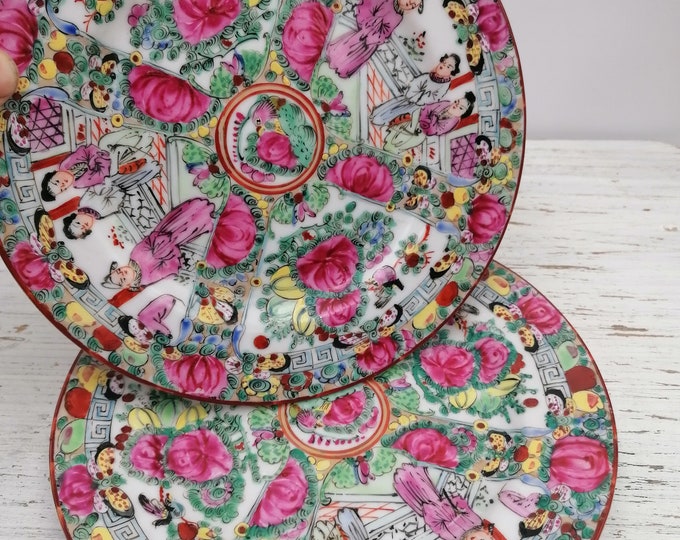 Set of 2 Chinese 7.2plates Rose Medallion, Handpainted Chinese Plates