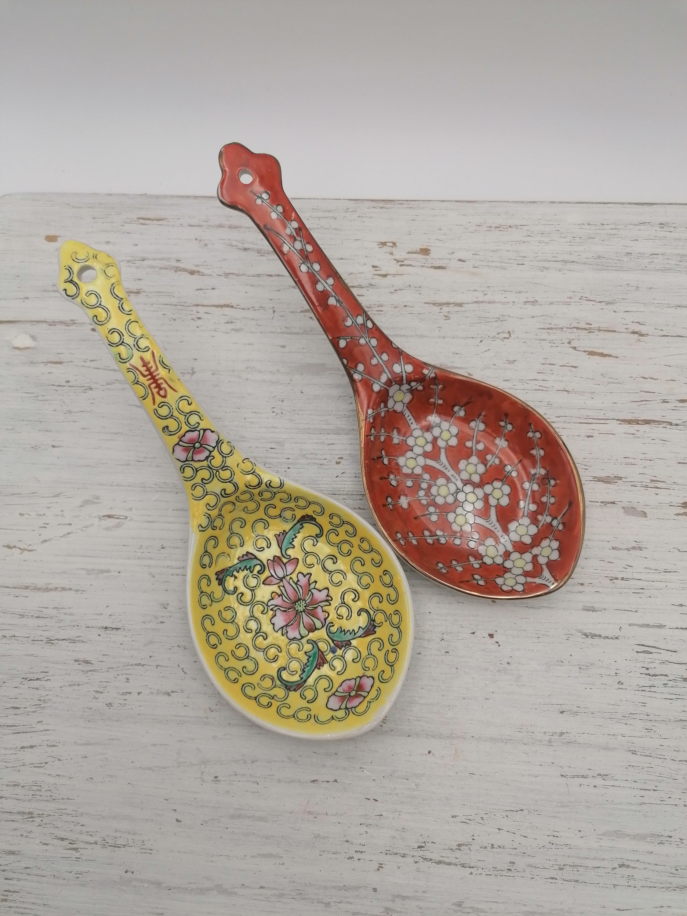 Vintage Chinese Big Spoon, Vintage Chinese Porcelain Large Soup