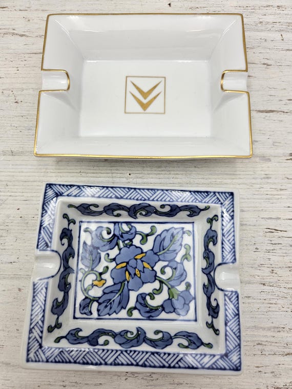 Porcelain Ashtray,square Ashtray, Big White/blue Ashtray for 2 Cigarette,  Unique Gift for Men, Gift for Her, Birthday Gift, Ashtray Gift