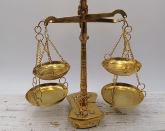 Vintage Balance 9.8"brass Scales,small brass Scales,A 20th-century Portuguese scale,Small brass scale with two different-sized bowls.
