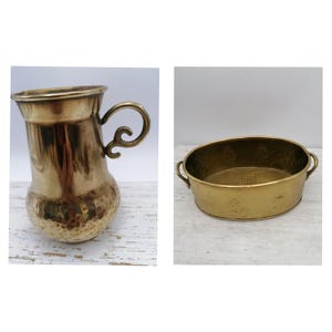 Vintage Water Jug, Brass Water Jug, Oval Brass Tray with Handle,  Rare Brass Kitchen Utensils, Vintage Brass Kitchenware