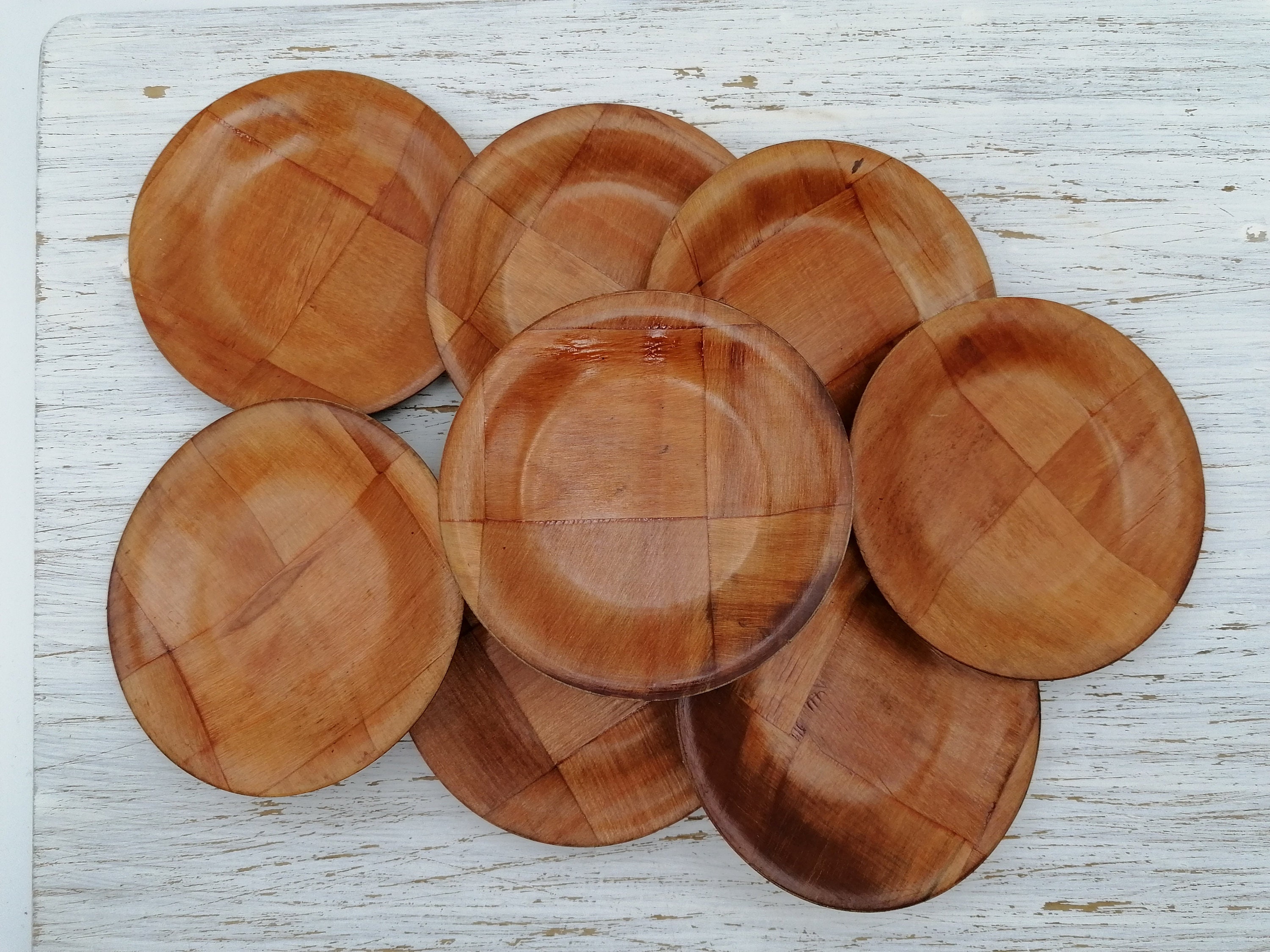 Set of 13 Wooden Bowls Plates Dishes Salad Bowl Brown Etsy