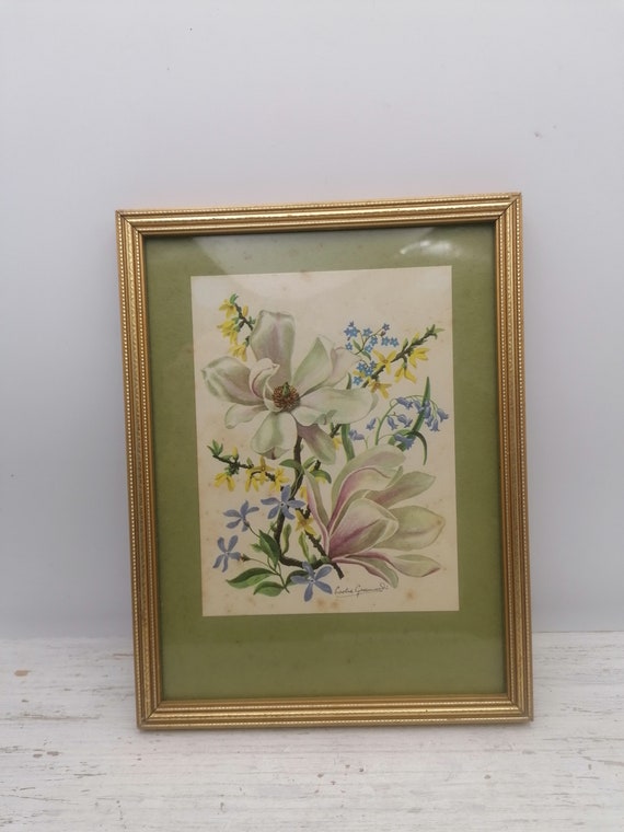 TABLEAU ANCIEN HUILE Nature morte aux fleurs papillon signé début XXème