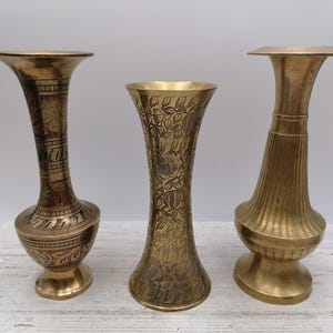 Vintage Brass  Indian Style Vase, Hand Carved Vase, Gold Color Brass Vase,Indian Floral Decoration Vase, Rate Indian Vases, Brass Home decor