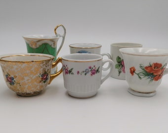 Set of 6 Porcelain Miniature Cup, Flower Decor Cups, White and Golden Cups, Collectible Cup, Kitchenware,Home Decor