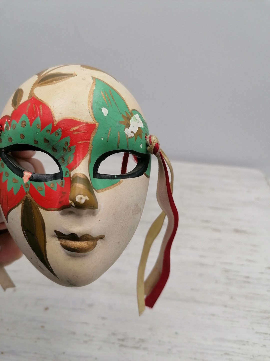 ヴィンテージ演劇用石膏マスク、ヴィンテージ小型セラミックマスク