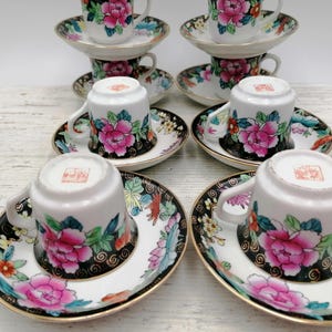 Chinese Floral Coffee Set, Chinese Porcelain Coffee Cup with Saucer, Made in China,  Asian Porcelain Coffee Set, Oriental Decor, Home Decor