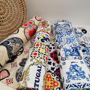 Asciugamano da cucina portoghese in cotone 29&quot;×29&quot;, asciugamano da tavola con mosaico blu e rosso, tovaglia in cotone verde e blu, asciugamano decorativo, regalo portoghese
