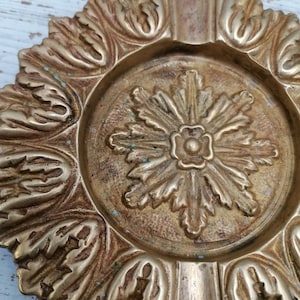 Vintage Brass Ashtray, Carved brass ashtray, Floral Pattern Decorated Ashtray, Decorated brass ashtray, 2 Cigarettes Round Brass Ashtray