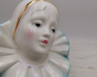 ピエロの大きな胸像、青い磁器のピエロ、アンティークのピエロの