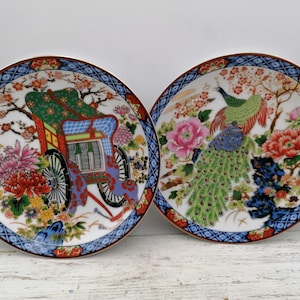 Vintage Japan 6.4&quot;plate,Peacock Pattern Decorated plate, plate from Japan, Blue Plate with flowers, Japanese decor plate, Japan dishes,