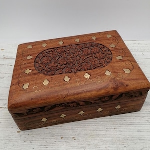 Scatola di legno antica, scatola fatta a mano, scatola rettangolare, scatola portaoggetti in legno marrone, scatola di legno in stile romantico