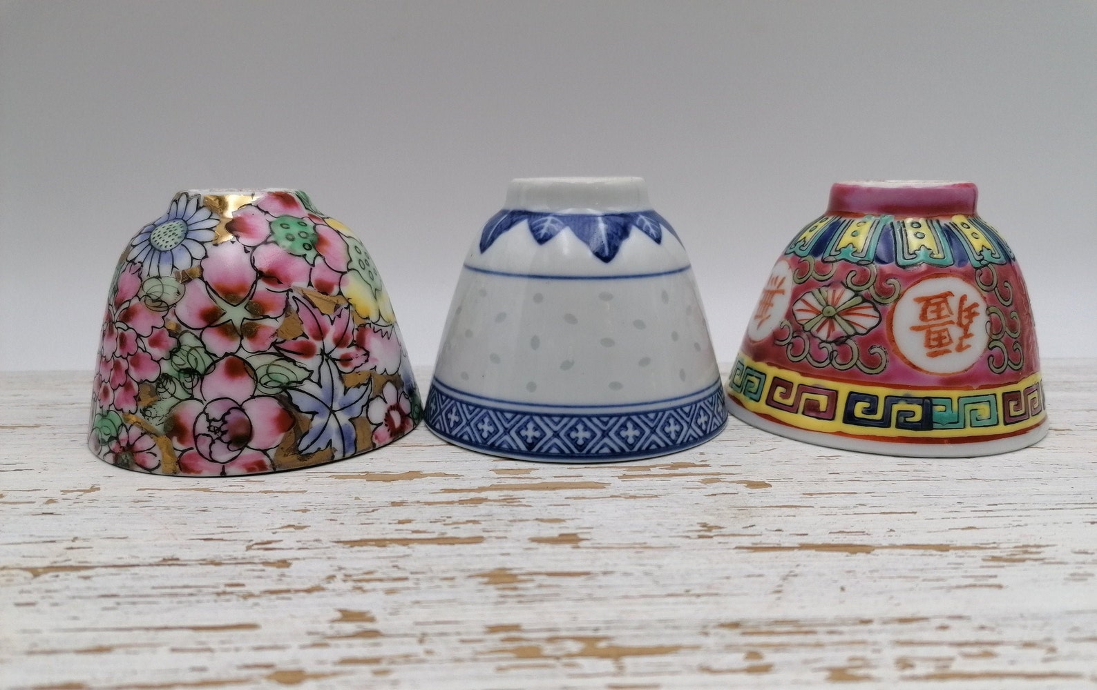 Set of 3 Chinese Porcelain Soup Cups Hand PaintedTea or Soup Etsy