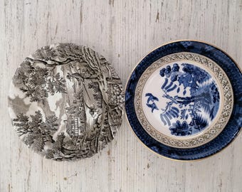 Vintage British Myott-bord, Nikko Irons-tint, bord Engeland, borden blauw bloemenpatroon Engels, Engelse borden voor verzamelobjecten