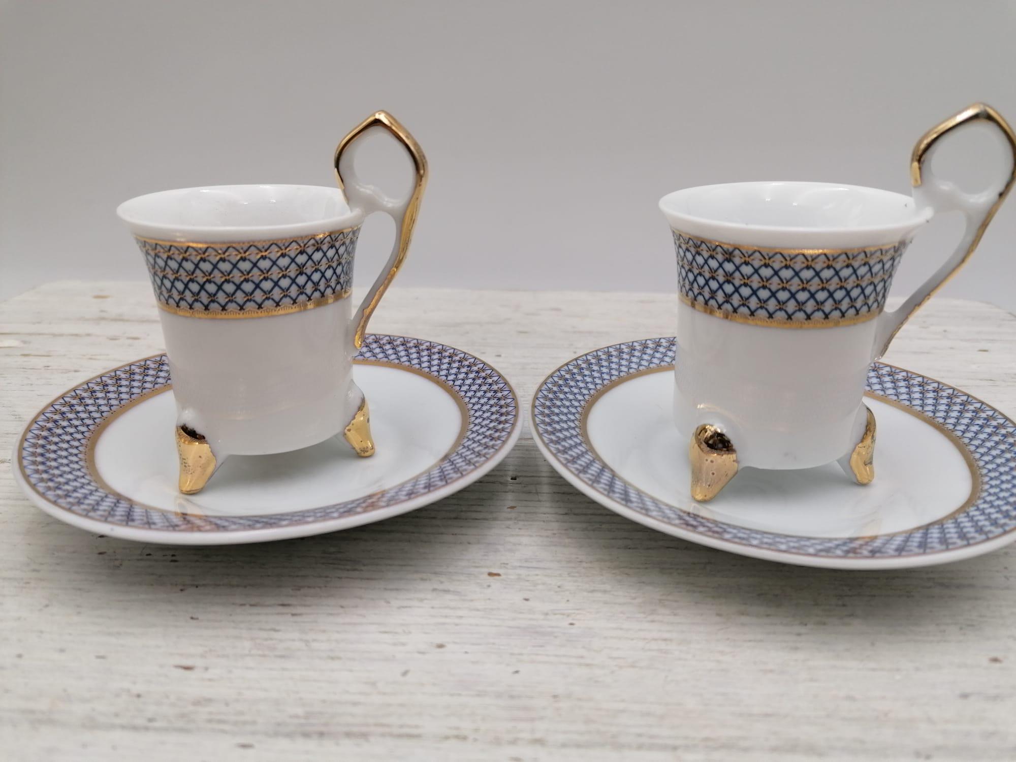 Tasses à Expresso En Cœur Azulejos Portugais - Lot De 2 Avec Soucoupes - Boîte Cadeau