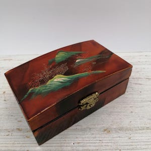 Scatola di legno antica, scatola dipinta a mano, scatola rettangolare, scatola portaoggetti in legno marrone, scatola di legno in stile giapponese
