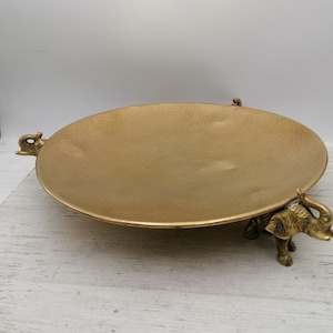 Brass Decoration plate with Elephants ,Carved  Decor Brass Plate, Brass Dish, Brass plate with Elephants