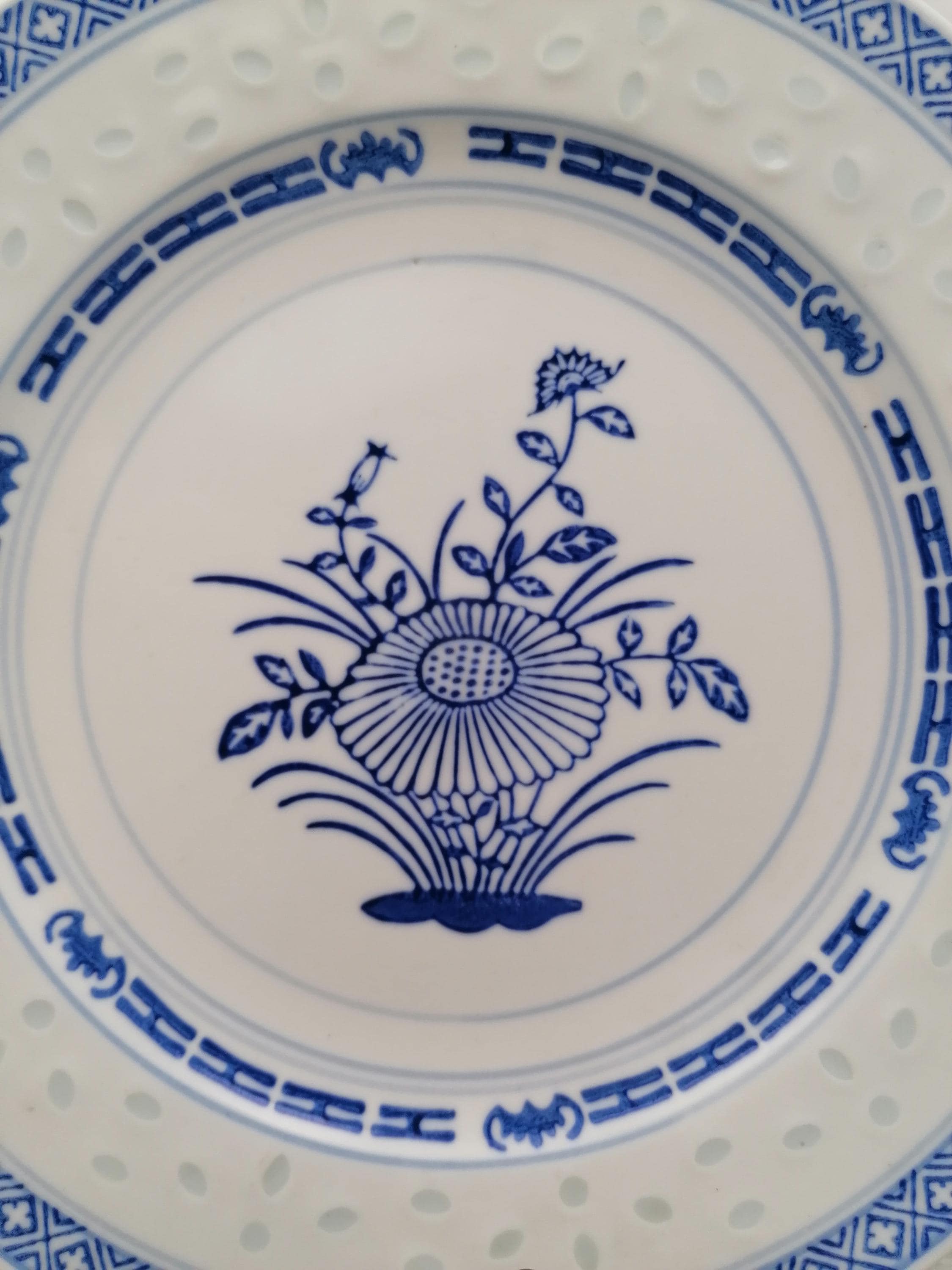 ヴィンテージ中国9.0磁器皿、青と白の磁器中国皿、東洋磁器皿