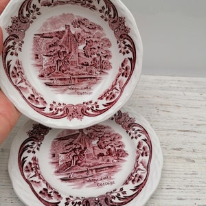 Vintage 5.2&quot;Pair Plates ceramic England, pink Stafford shire ord Plates,English plates,patented disign plate