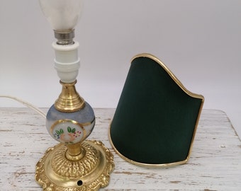 Antike Tischlampe, Schreibtischlampe aus Messing und Glas, Blumendekorierte Lampe, Innendekoration