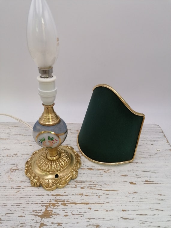 Antique Table Lamp, Brass and Glass Desk Lamp, Floral  Decorated Lamp, Home Decoration