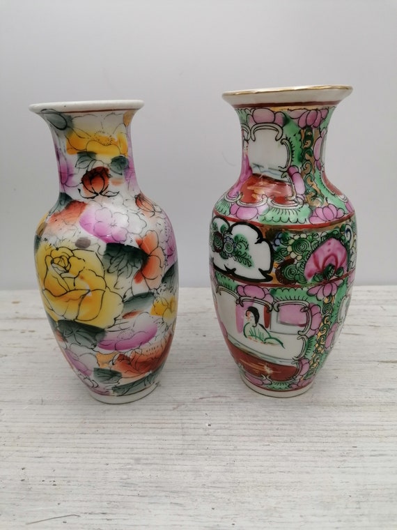 Grand Vase H.F.P. Macao En Porcelaine Peinte à La Main - Motif Floral Asiatique