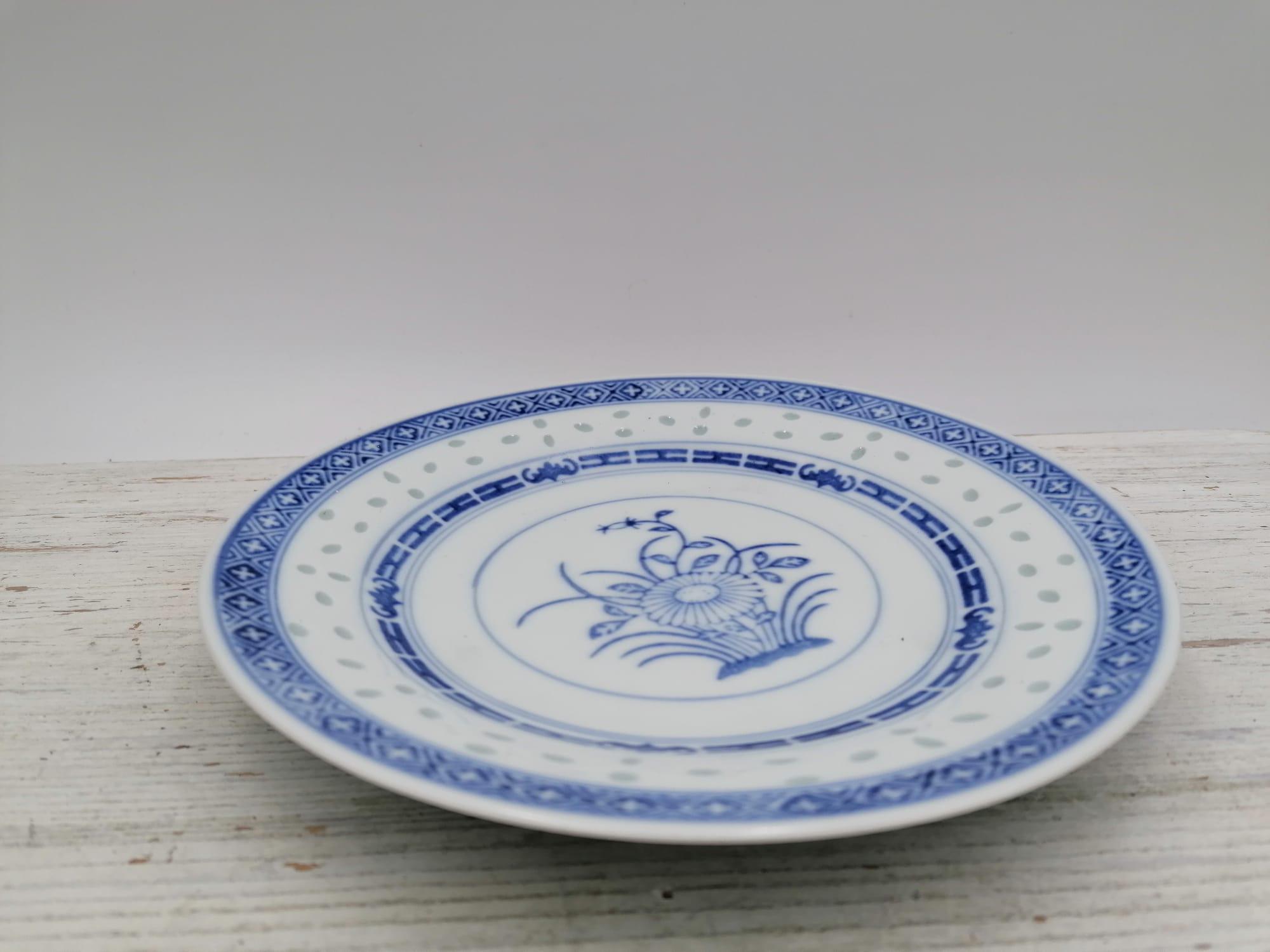 ヴィンテージ 6.8インチ 陶器製中国皿、東洋風の青い花皿、青と白の