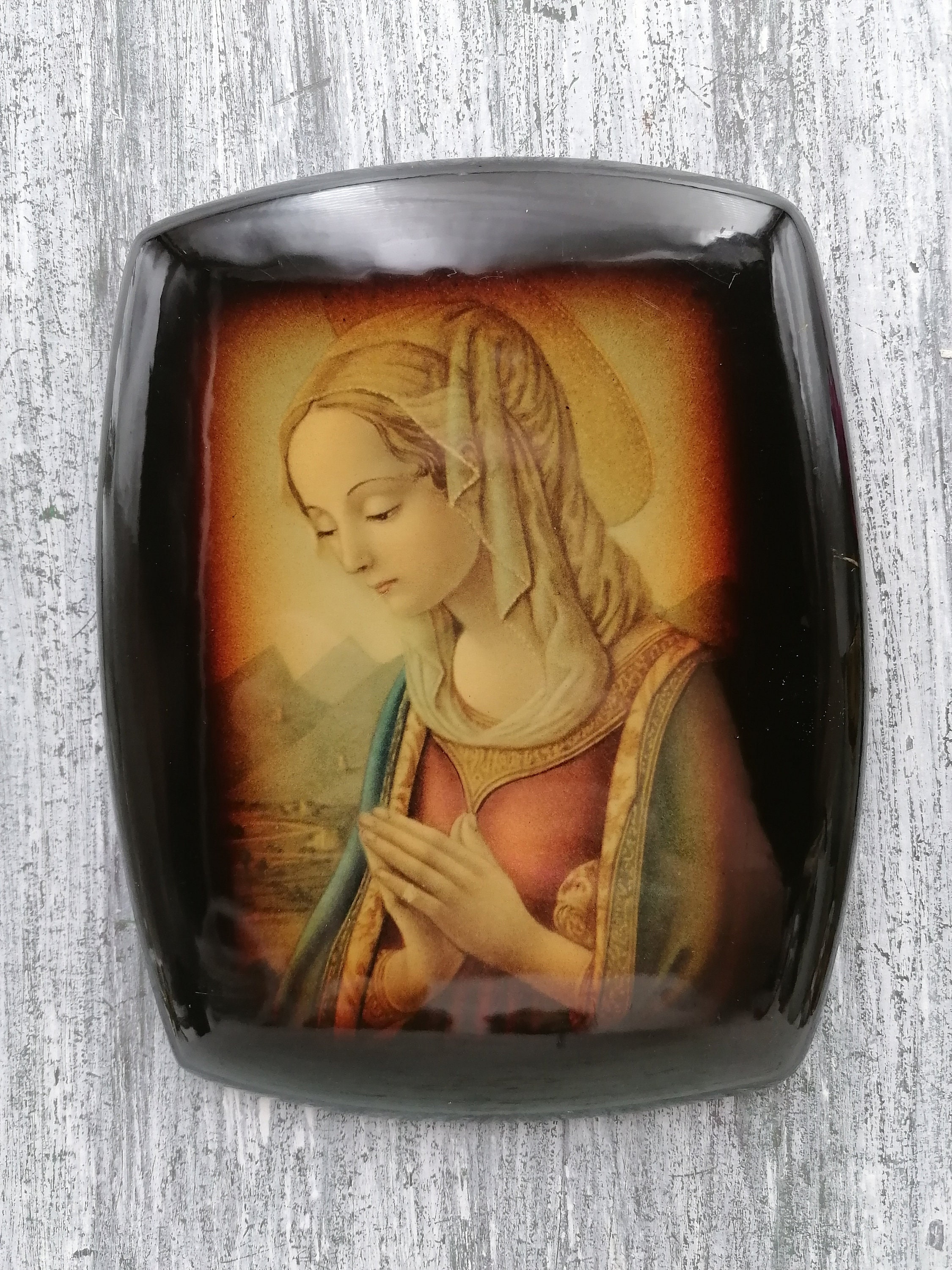 Vintage collection Religious frame, Small wall frame with Saint, Square wooden Frame with print of Saint, religious print