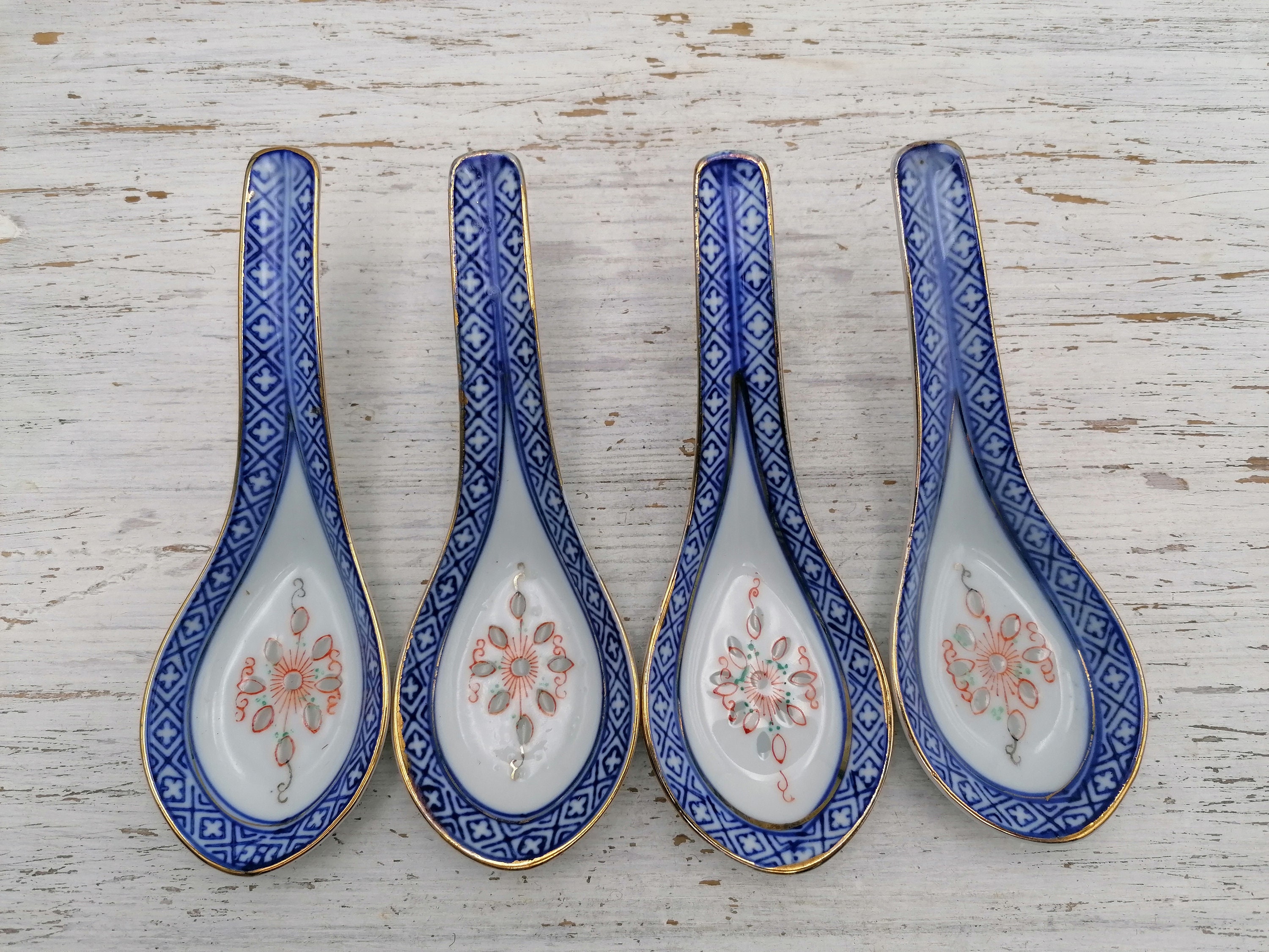 High Stainless Steel Soup Spoon Asian Rice Spoon Set of 4 Bisda Blue Table Spoon 