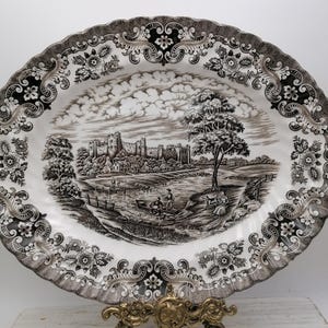 Vintage 15&quot;oval English brown plate, rare British Anchor  plate, rare oval English plate
