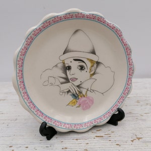 Vintage Ceramic small Plate with Pierrot ,White Plate with Pierrot , Small Pierrot plate, Collectible Gift Pierrot