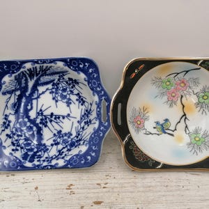 Vintage Asian Plate, Blue Asian Pattern Plate, Black Asian Plate, Japanese square Plate, Nature Pattern Square Plate, Asian Kitchenware