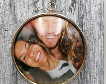 Brass 5.2"round foto frame, Mini foto frame, Rare mini frame,frame with antique Image