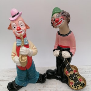 Vintage Clowns Figuren, Porzellan Clowns, Porzellan Clown Figur, Clown mit Hut, Sammler Clown Figur, Clown