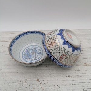 2er Set Suppenschalen, Porzellanschalen, China Porzellan Set, Blau Weiß Rote Nudel Suppenschalen, asiatisches Wohndekor