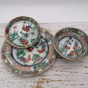 3er Set chinesische Schüssel und Teller, Hahn Dekor Teller China, chinesische Hahn Teller, orientalische Küche Set, asiatische Dekoration Schüssel China