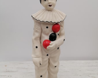 Große Pierrot Clown Figur, Porzellan Pierrot Statue, sitzende Pierrot Figur, weiße Pierrot Statue, Sammler Geschenk, Wohnkultur