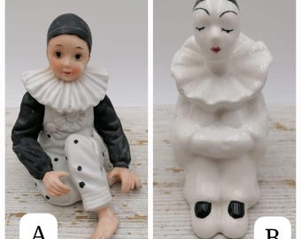 ヴィンテージピエロの製置物2点ですバラ売り賜ります ヴィンテージピエロピエロの置物、陶器のピエロ像、座ったピエロの置物