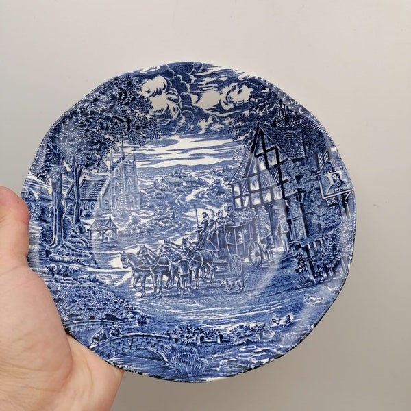 Vintage Ceramic Blue Plate, English Plate, Dish with horses decor, Furnivals/Staffordshire Bowl, Blue Ceramic Handmade dish,Made in England