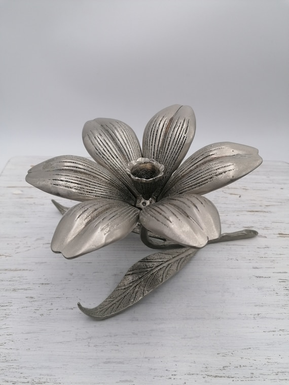 80th White Brass Ashtray, Carved Petal Flower Ashtray, Removable
