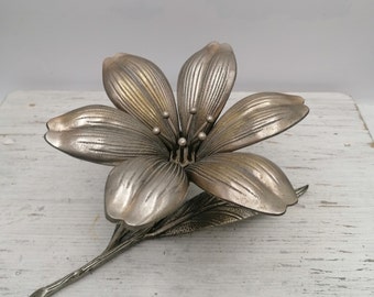 80th Silver Color Brass Ashtray,Carved Petal Flower Ashtray,Removable Petal Ashtray,6 Opened Petal Ashtray,smoking accessories,brass ashtray